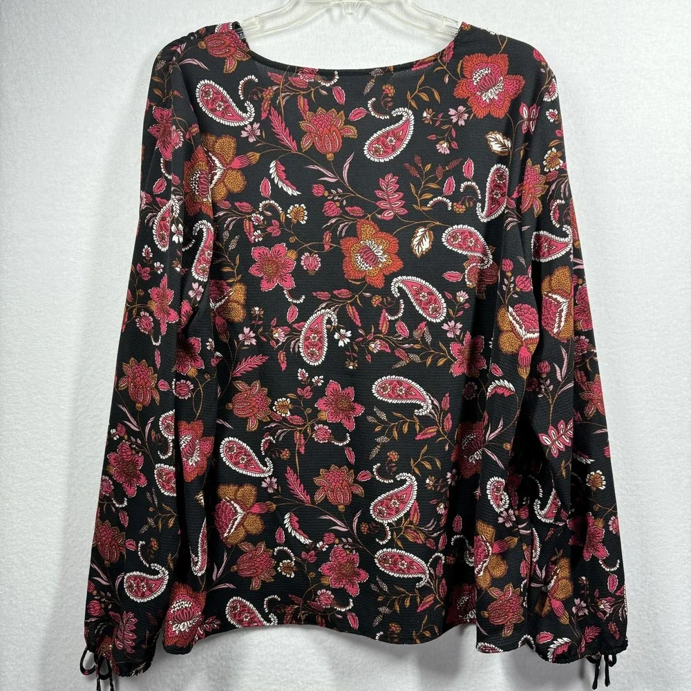 Zac & Rachel Blouse Womens XL Black Floral Paisley Boho Peasant Top Long Sleeve - Picture 5 of 10